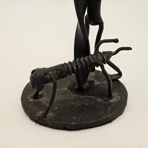 VTG Whimsical Mid-Century Hand Forged Metal Art Man and Dog Leaning on Lamppost - Picture 4 of 9